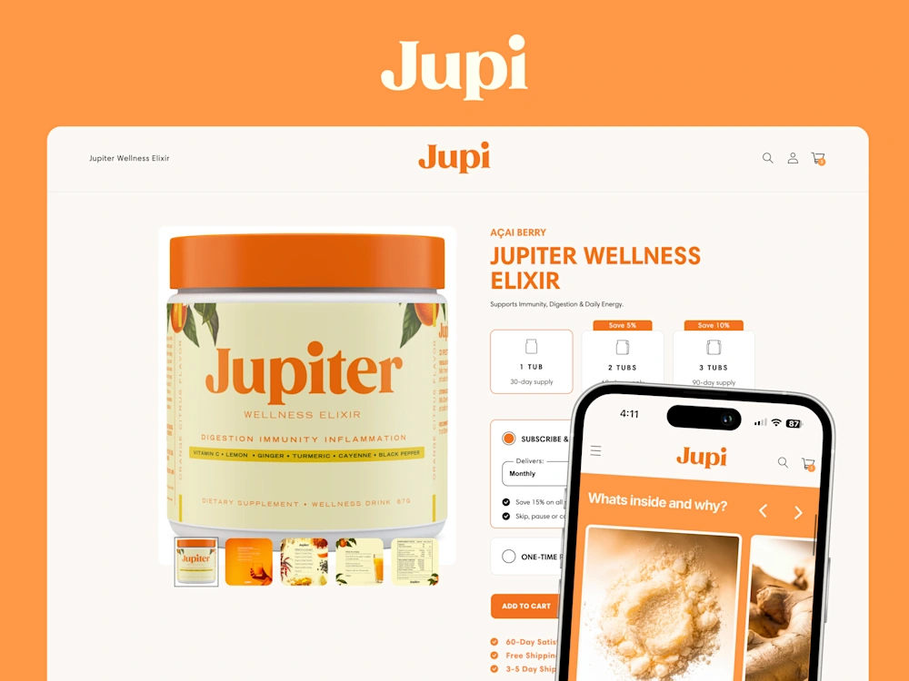 Jupi product detail page design across devices